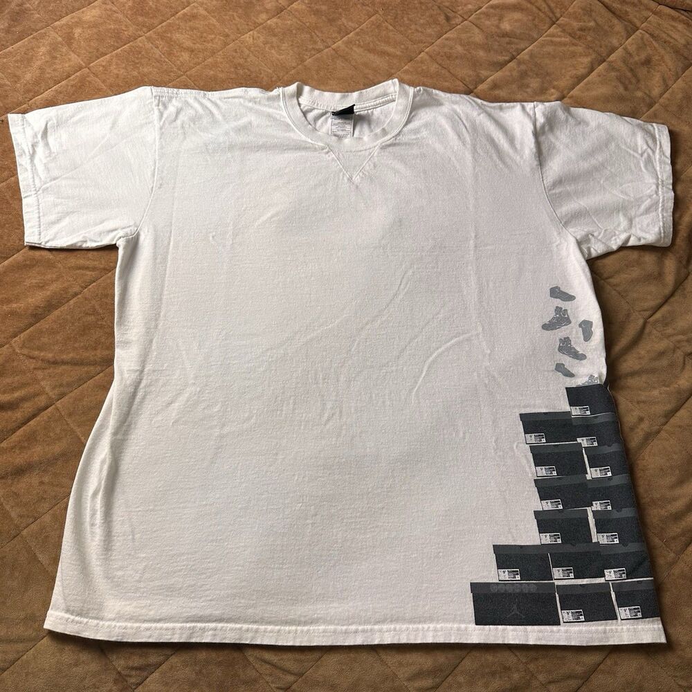 Vintage Nike Air Jordan Stacked Shoe Boxes Shirt 20th Anniversary Retro XL White